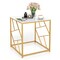 Square End Table With Tempered Glass Tabletop And Gold Finish Geometric Frame-golden